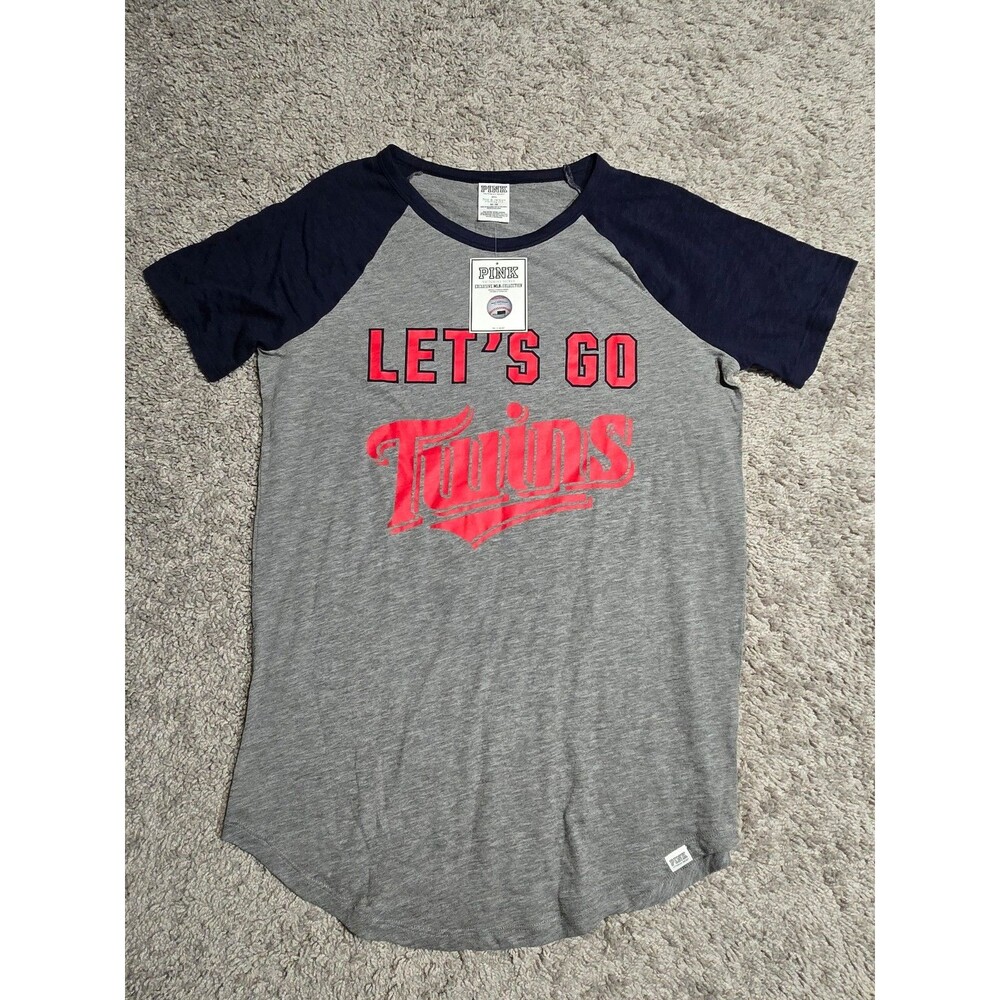 Nwt Victoria's Secret Pink MLB Minnesota Twins Tshirt Gray Blue Women's Medium